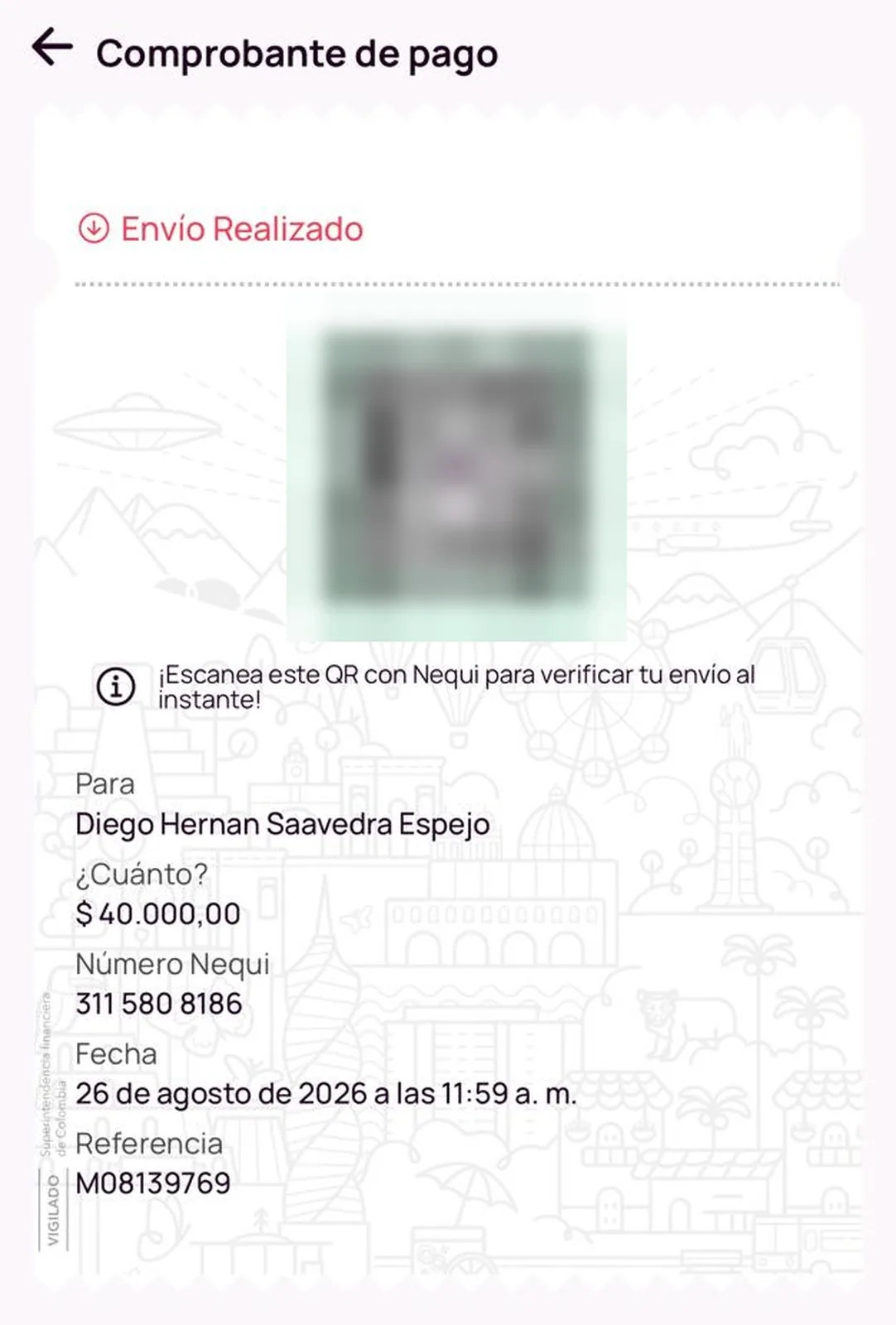 Comprobante de pago de un cliente de Tareapp en Colombia