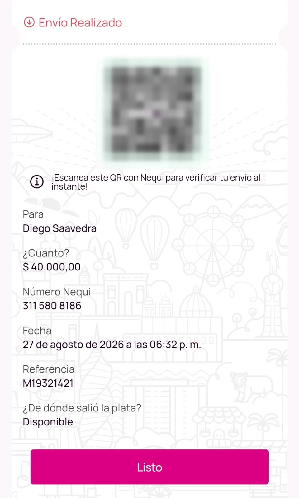 Comprobante de pago de un cliente de Tareapp en Colombia